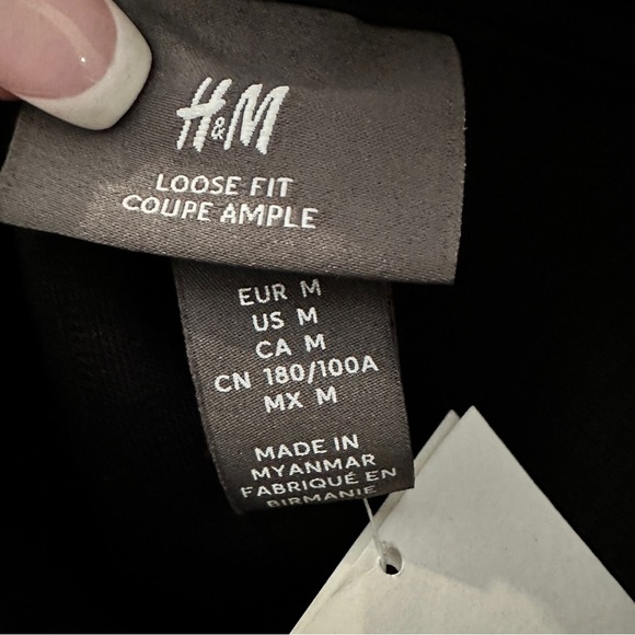 H&M Loose Fit Black Ribbed Hoodie Sweatshirt Soho Heights Logo Size M - Picture 4 of 14